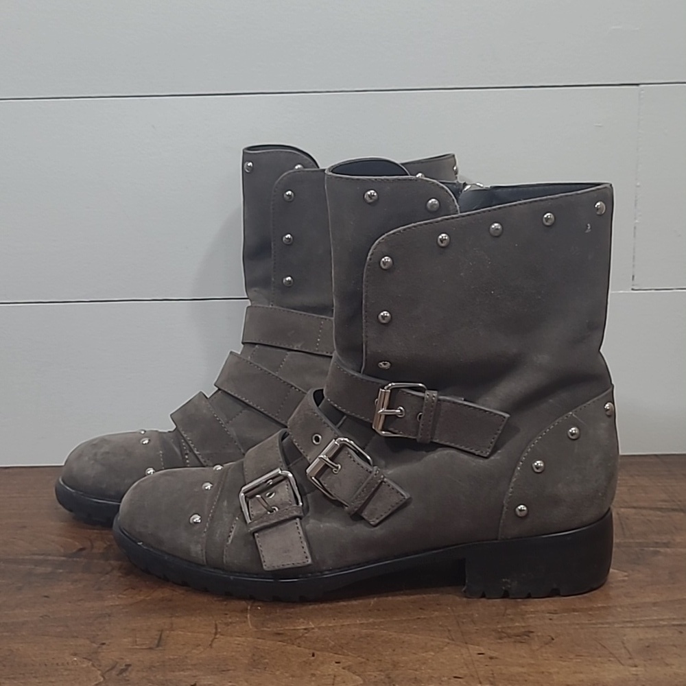 Guiseppe Zanotti Studded Brown Suede Multi Buckle Combat Boots Women's sz 40/9US